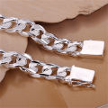 New High-end Women's Mens Fine Silver Color Bracelet Fashion Jewelry  Men's 10MM Square Beautiful Gem. 