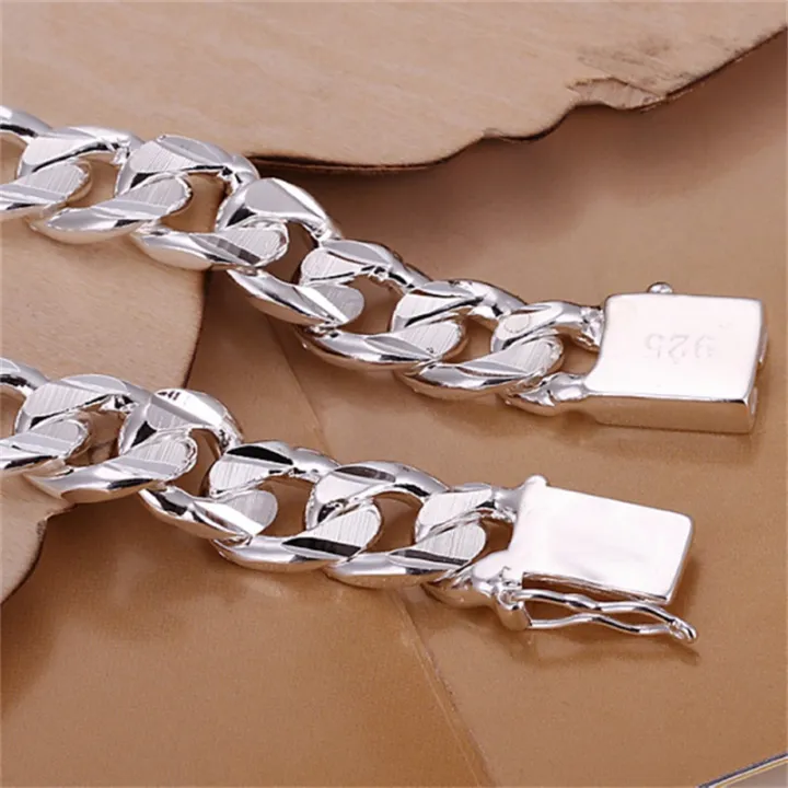 New%20High-end%20Women's%20Mens%20Fine%20Silver%20Color%20Bracelet%20Fashion%20Jewelry%20%20Men's%2010MM%20Square%20Beautiful%20Gem%20-%20Image%202