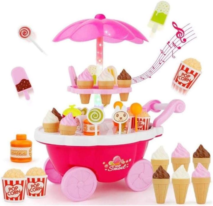 Ice Cream Toy Cart Play Set for Kids - Pretend Play Food -