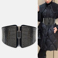 Punk Rivet Inlay Wide Elastic Corset Belt Female Waist Goth Plus Size Stretch Cummerbunds Big Designer Belts For Women Waistband.
