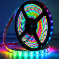 WS2812 addressable RGB LED strip light, DC5V, 60 LEDs/M Smart sound-controlled chasing light ambient decorative light. 