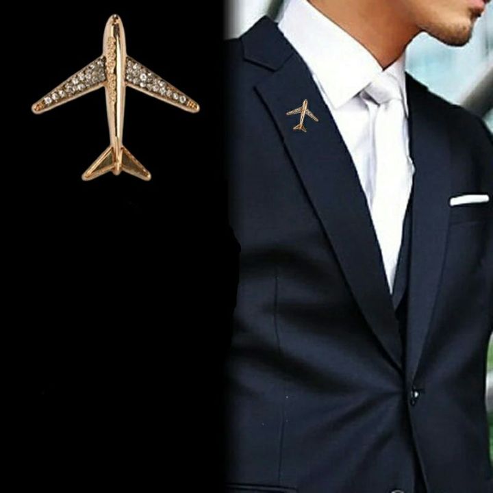 High Quality Sparkling Zircon Airplane Aircraft Men Pins Brooches Party Jewelry Women Suit Brooch Pin Gifts