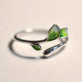 Green Enamel Leaf Ring Adjustable Oil Drop Open Ring Women's Ring for Ladies Personality Daily Holiday Party Jewelry Accessories. 