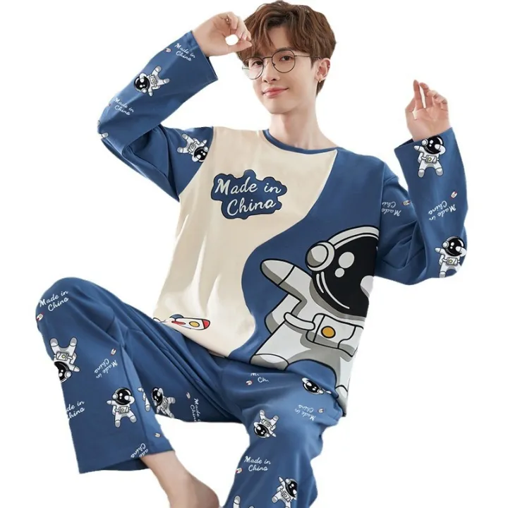 Plus%20Size%20Men%20Pajamas%20Autumn%20Winter%20Long-Sleeved%20Loose%20Leisure%202PCS/Set%20Letters%20Astronaut%20Blue%20O-Neck%20Soft%20Casual%20Sleepwear%20Xxxl%20-%20Image%206
