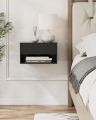 Wall Mounted Floating table,Bedroom Nightstand with Storage Drawer and Modern Open Shelf Cubby, Matte White. 