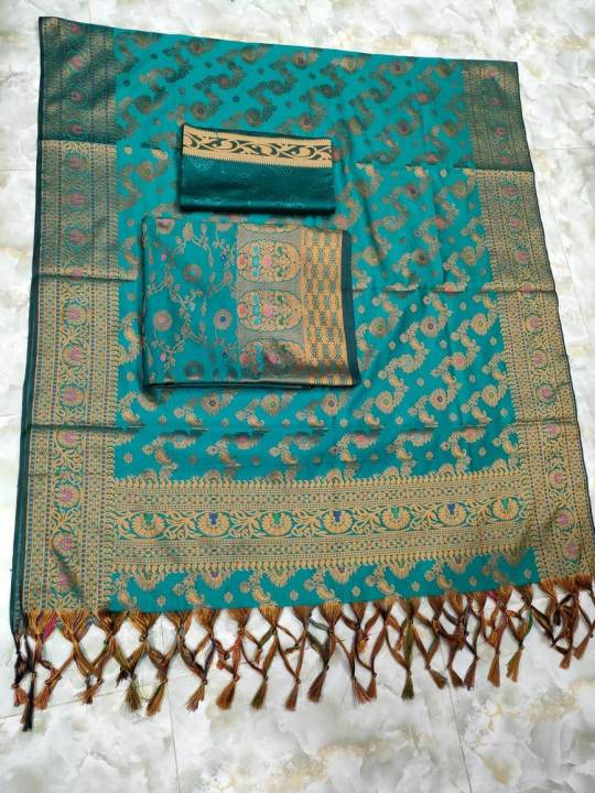 Soft Indian katan 3 piece unstitched for women - 3 Piece Dress