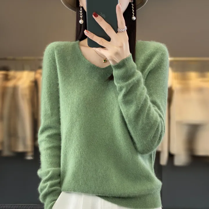 2024%20100%25%20Merino%20Pure%20Wool%20V-neck%20Autumn%20And%20Winter%20Pullover%20Sweater%20New%20Cashmere%20Sweater%20Women's%20Casual%20Knitted%20Top%20DMR201%20-%20Image%203