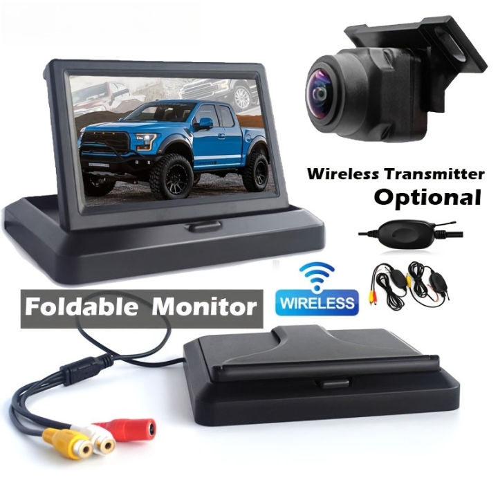 Car Rear View Kit with 10.92 cm Foldable Monitor Backup Camera Wireless ...