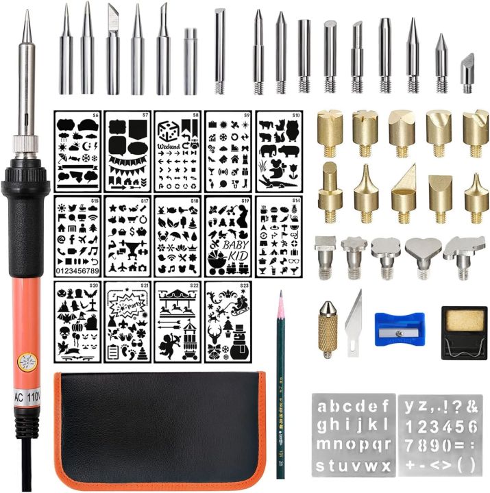 Wood Burning Kit Woodburning Tool with Soldering Iron 54 PCS Woodburner Temperature Adjustable with Soldering Iron Set Pyrography Wood Burning Pen (75 PCS)