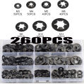 260pcs Star Lock Washers Kit M3-M12 Push-On Fasteners for Quick Assembly Metal Speed Nuts. 