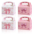 12/24pcs Pink Bow Kraft Paper Box Handheld Kids Packaging Cake Candy Biscuits Storage Baking Birthday Party Favor.