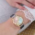 Fashion Women's Gold Gradient Rainbow Watch Pink Blue Dial Leather Strap Quartz Wristwatch. 