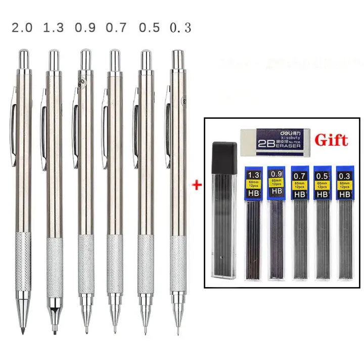 Full Metal Mechanical Pencil  0.3/0.5/0.7/0.9/1.3/2.0mm Art Sketch Painting Automatic Pencil with Leads Office School Supplies