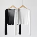 Short Ice Silk Knitted Sun Protection Cardigan Women's Thin Summer Suspender Skirt Layered Gauze Jacket Air-conditioned Cover Up. 