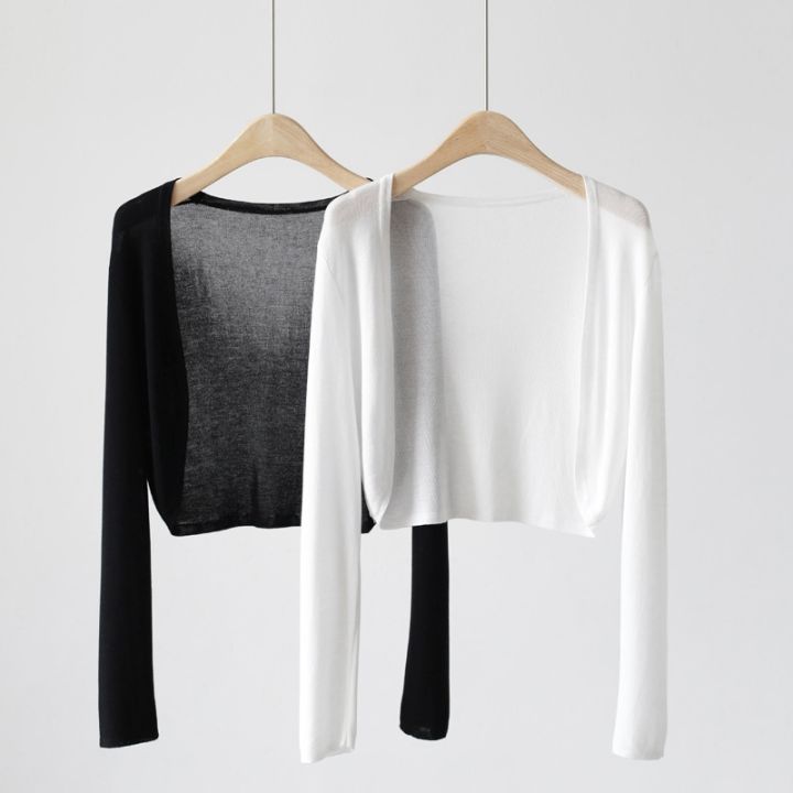 Short%20Ice%20Silk%20Knitted%20Sun%20Protection%20Cardigan%20Women's%20Thin%20Summer%20Suspender%20Skirt%20Layered%20Gauze%20Jacket%20Air-conditioned%20Cover%20Up%20-%20Image%203