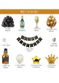 Luxury Birthday Party Decorations with Happy Birthday Banner in Gold Metallic, Black Gold Silver Confetti Balloons Supplies, Crown Beer Foil Balloons for 18th 21th 30th 40th 50th 60th Birthday Party. 