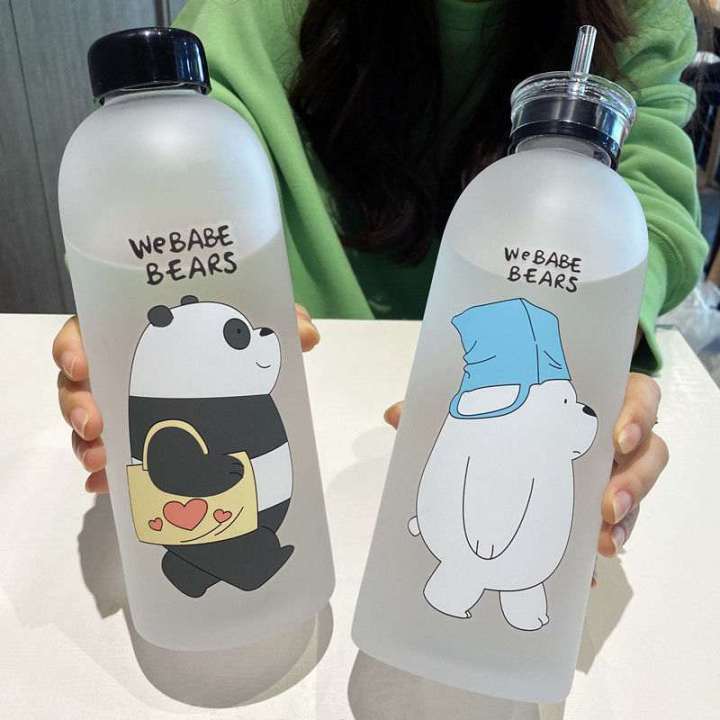 Panda Transparent Water Bottles With Straw Large Capacity Drinking Utensils 1000ml