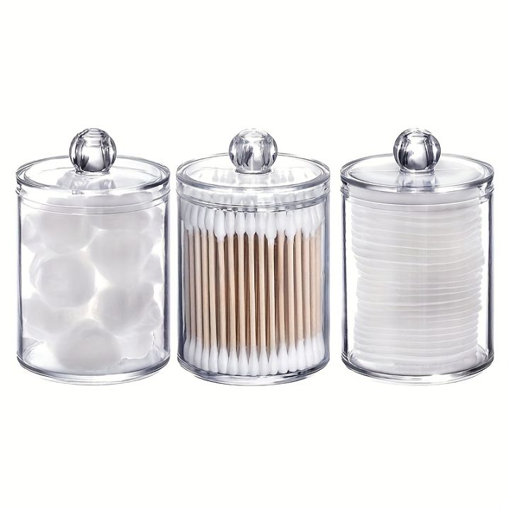 1/2/3 Pack Plastic Cotton Swab Ball Pad Holder, 10 Oz Bathroom Organizer, Qtip Apothecary Jar Clear Container Dispenser