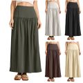 Women's high-waisted skirt simple loose skirts patchwork long skirt casual fashion solid color skirt with pocket faldas. 