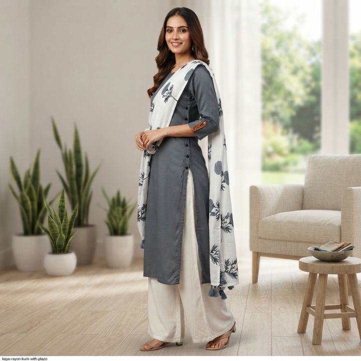 Everything House By Nazmul Summer Ready 3 Piece Button Design Linen Fashionable Stitched Kurti Shalwar Kameez For Stylish Women And Girls Dress
