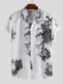 European and American Men's Printed Shirt Southeast Asian Casual ink Painting Plum Blossom Short Sleeved Lapel Shirt S-3XL. 