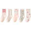 5 Pairs Children's Socks for Girls, Sweet Cute Cartoon Rabbit Girl's Casual Socks (Autumn & Spring).
