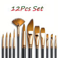 12Piece Nylon Bristle Brush Set, Nylon Flat Brushes Watercolor Brushes Oil Paint Brushes For Artists Amateur Acrylic Painting. 