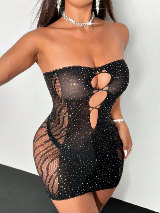 Women's%20%20Mesh%20Rhinestone%20Dress%20Strapless%20Cut%20Out%20Bodycon%20Mini%20Dress%20for%20Club%20Party%20Night%20Out%20-%20Image%206