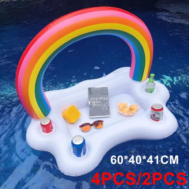 Summer Rainbow Inflatable Toys Beer Drinking Cooler Table Bar Tray Beach Swimming Pool Party Float Inflatable Ring Water Toys