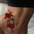 2pcs Red Temporary Rose Flower Arm & Leg Tattoo Stickers, Stripper Chest & Thigh Design, Waterproof, Perfect for Women. 