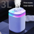 3L Ultrasonic Air Humidifier Cool Mist Humidifier with Night Light and Three Nozzles Quiet USB Aromatic Humidifier for Home.
