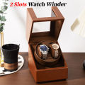 Luxry 2 Slots Watch Winder Battery Wooden/PU Shaker USB Charging Watch Box Automatic Winder Glass Storage Case Display Box. 