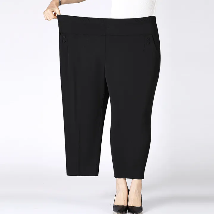 Summer%20Thin%20Breathable%20Elastic%20Pants%208XL%20Women's%20Solid%20Color%20High%20Waisted%20Loose%20Casual%20Pants%20Middle-aged%20Elastic%20straight%20leg%20-%20Image%205