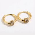 Trendy Small Round Gold Color Stainless Steel Huggies Hoop Earrings for Women Zirconia CZ Triple Gear Charm Earrings Ear Buckle.