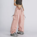 Big Size Female High Street Cargo Pants Lady Baggy High Waist Straight Leg Trousers Girls Classic Fashion Drawstring Pants. 