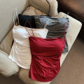 Women's Sleeveless Pleated Slim Fit Vest  Hot Girl Short Top With Thin Shoulder Straps Solid Color Simple Fashion Vest. 