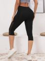 Women's Mesh Splicing With Pockets High Waist Yoga Pants Capri Tummy Tuck Exercise Leggings.