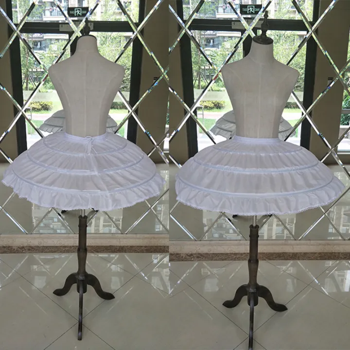 Children%20Girls%203%20Steel%20Hoops%20White%20Petticoat%20Wedding%20Gown%20Dress%20Underskirt%20Elastic%20Waistband%20Drawstring%20A-Line%20Skirt%20Edge%20-%20Image%202