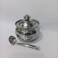 Stainless Steel Ghee pot with lid and spoon. 