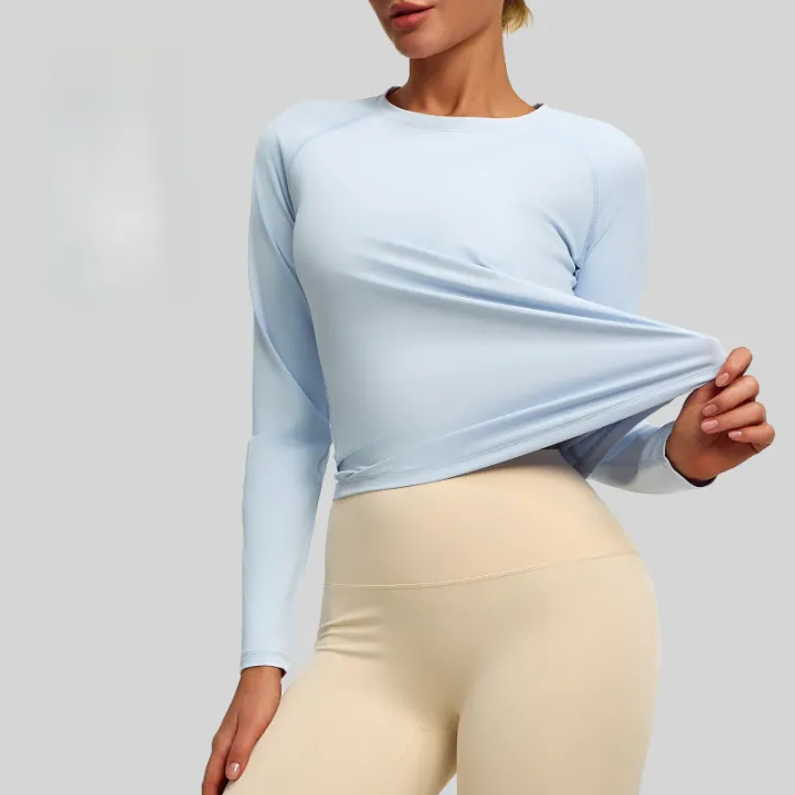 2026%20Spring%20Summer%20New%20Women's%20Yoga%20Top%20Loose%20Mesh%20Breathable%20Sports%20Long%20Sleeve%20T-shirt%20Basic%20Solid%20Color%20Top%20Riding%20Clothes%20-%20Image%202