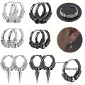 1pair Simple Punk Style Stainless Steel Viking Round Circle Cone Feather Totem Huggie Hoop Earrings for Men Women Ear Jewelry. 