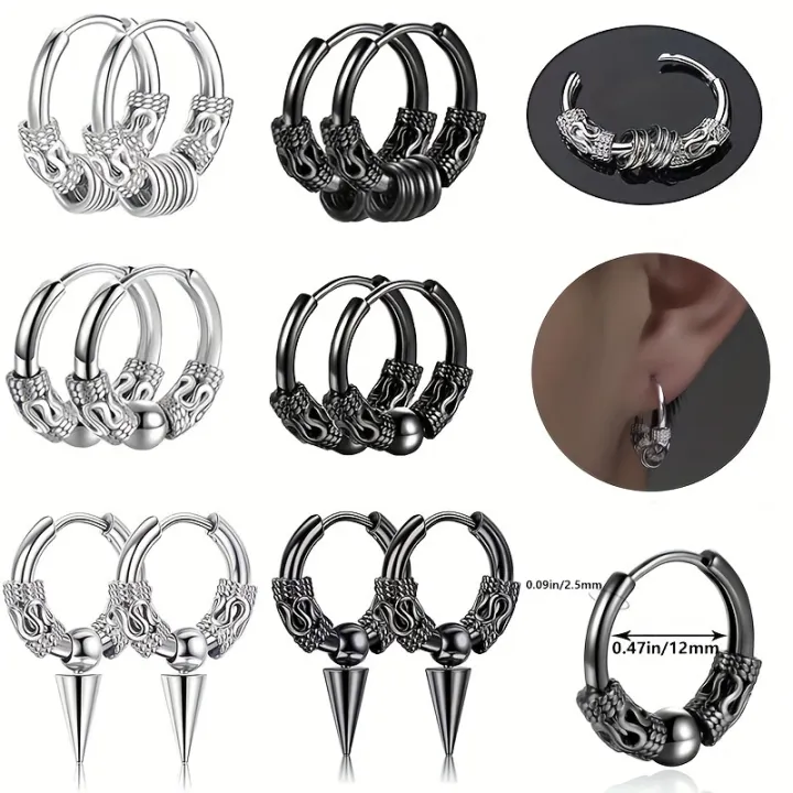 1pair%20Simple%20Punk%20Style%20Stainless%20Steel%20Viking%20Round%20Circle%20Cone%20Feather%20Totem%20Huggie%20Hoop%20Earrings%20for%20Men%20Women%20Ear%20Jewelry%20-%20Image%203