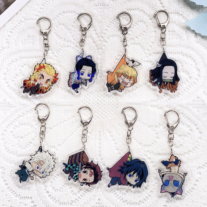 1/15PCS Anime Characters Demon Slayer Acrylic Car Keychain Accessories Cute Keyrings Friends Bag Charms Backpack Pendant