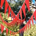 Red plastic Triangle Bunting Flags 33ft Solid Color Pennant Garland, Grand Opening Birthday Party Deco, Durable Outdoor String. 