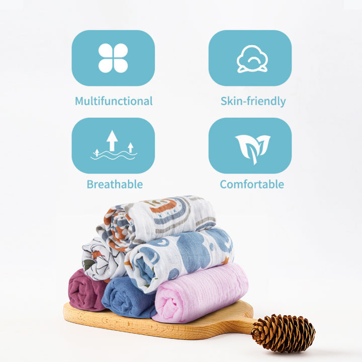Elinfant%205pcs%20%20Set%20Bamboo%20Cotton%20Muslin%20Bib%20Burp%20Cloth%20100%25%20Cotton%2060*60cm%202%20Layers%20Baby%20Scarf%20Handkerchief%20-%20Image%203