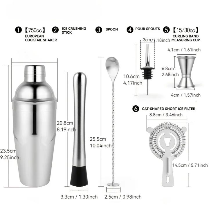 Stainless%20Steel%20Cocktail%20Shaker%20Set%20with%20750ml%20Mixing%20Glass,%20Strainer,%20Muddler,%20Mixing%20Spoon,%20Pour%20Spout,%20for%20Home%20Bar%20-%20Image%202