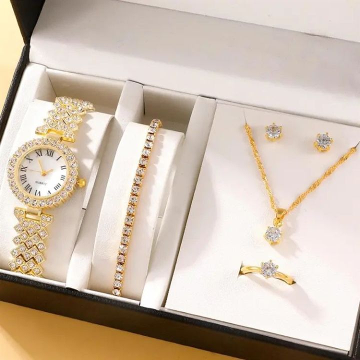 Trendsetter -6pcs Set Watches Set Luxury Rhinestone Women Fashion Elegant Wristwatch Quartz Watch For Girl Ladies Clock Montre Femme- Inventive Choice