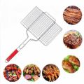 BBQ Grilling Basket, Portable Grill Basket Foldable Stainless Steel BBQ Grill Net with Removable Handle, Basting Brush and Storage Bag, for Roast Fish, Shrimp, Vegetable, Steak, Meat. 
