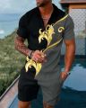 Men's Tracksuit Set Summer Luxury Pattern 3D Print Casual Zipper Polo Shirt Suit Shorts 2 Pcs Fashion Streetwear Man Clothing.