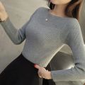 Casual Long Sleeve Knitted Sweater Autumn O-neck Office Pullover Winter Women Clothes Korean Style Slim White Knitwear Pull 7571. 
